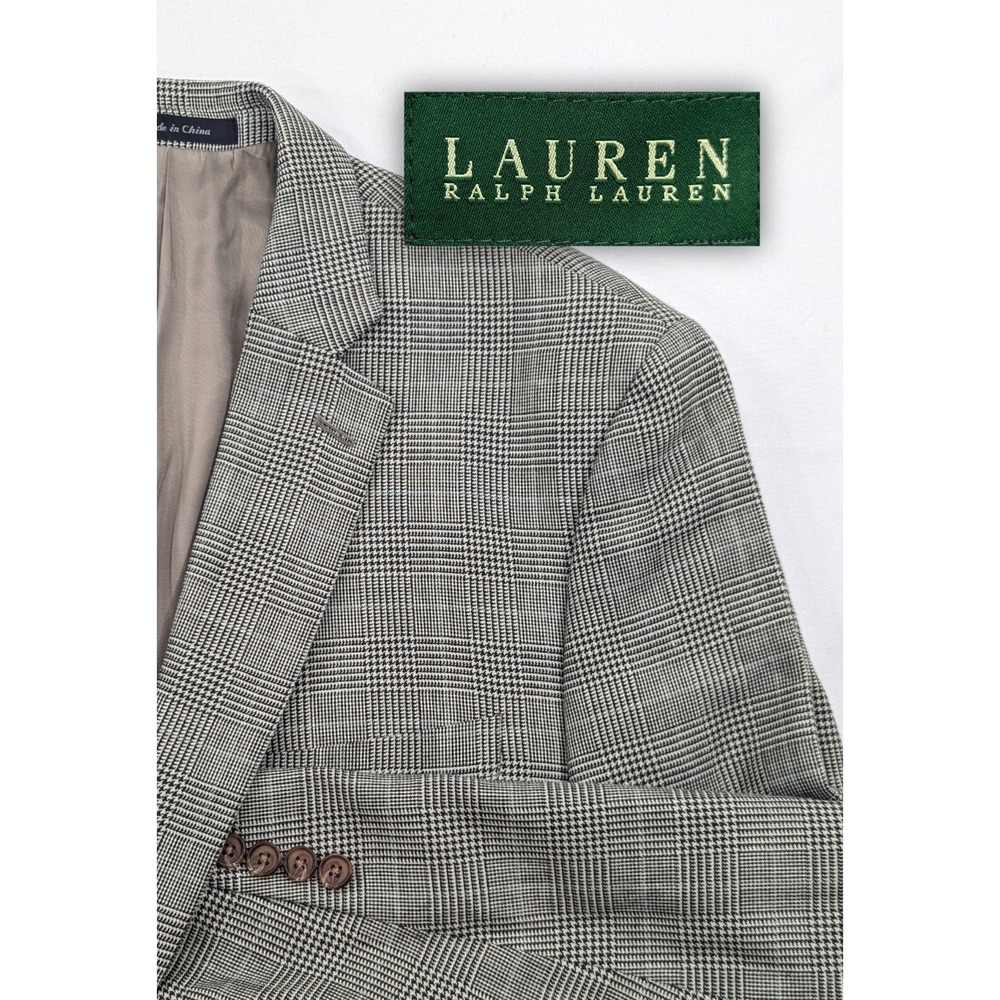 Ralph Lauren Blazer Sports Coat Silk Wool Gray Glenn Check Suit Jacket 46R 50"